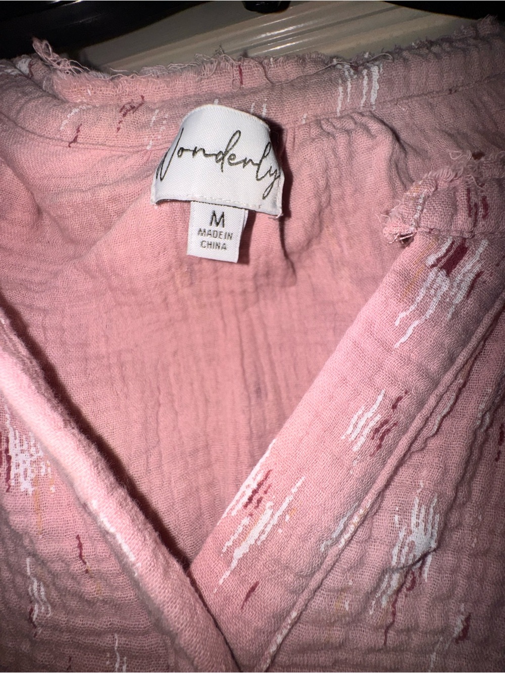 Wonderly Dusty Pink Gauze V-Neck Tunic with White & Burgundy Streaks